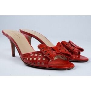 Women's Kate Spade Red Blood Orange Heels Pumps W/ Bow Sz 7.5 B